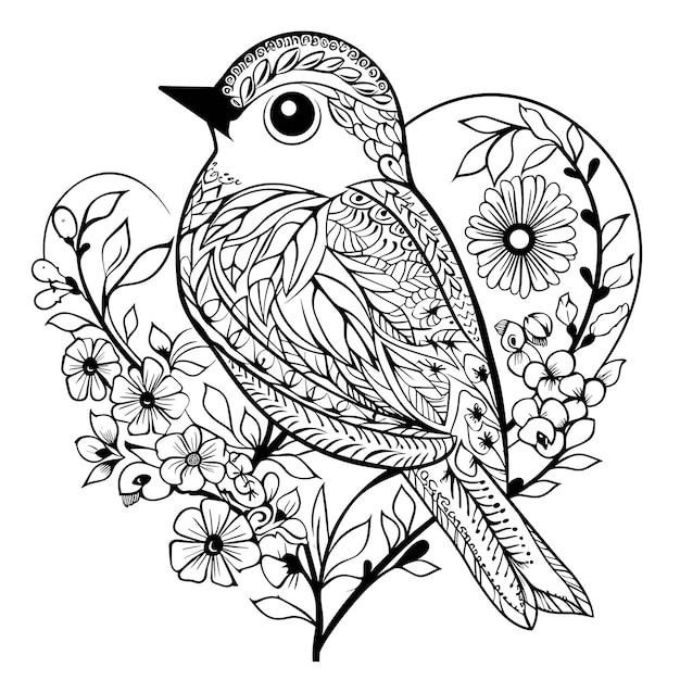 Vector a drawing of a bird with flowers and a bird on it