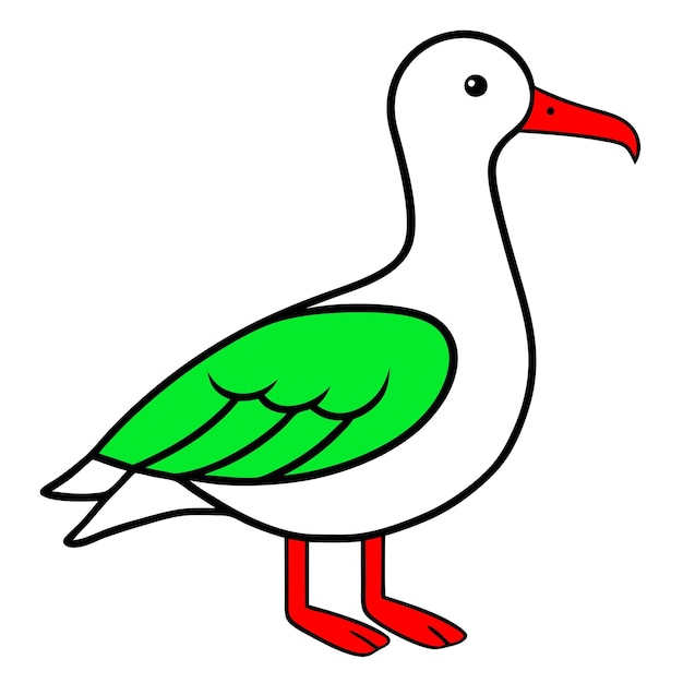 a drawing of a bird with a green beak and a red beak