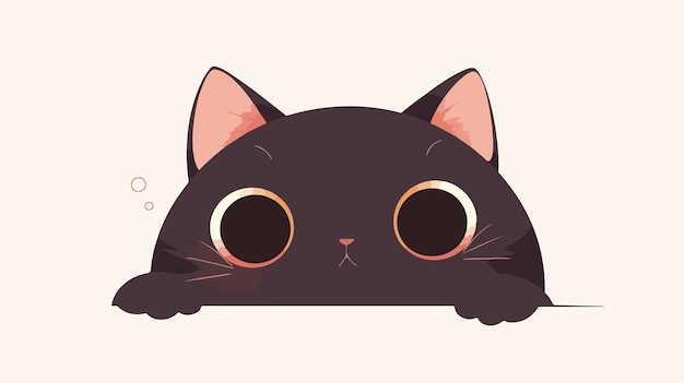 a drawing of a black cat with big eyes