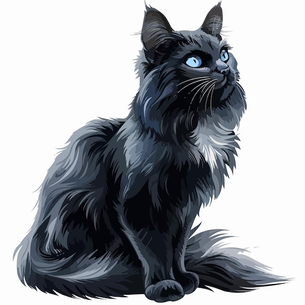 Vector a drawing of a black cat with blue eyes and a blue eye