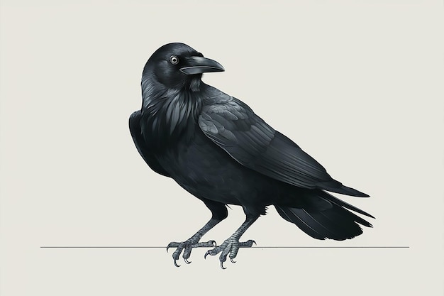 a drawing of a black crow with a long beak