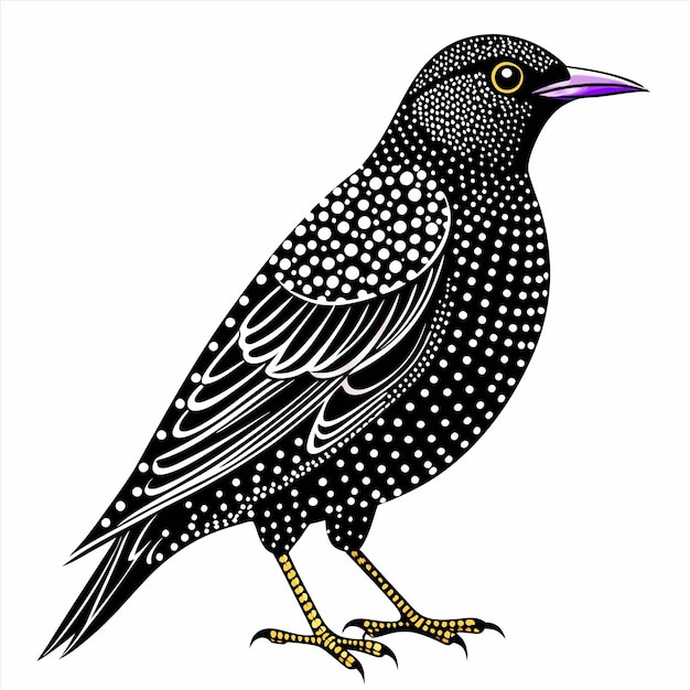 Vector a drawing of a black and white bird with a yellow beak