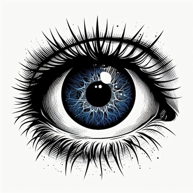 a drawing of a blue eye with a blue eye and the word eye on it