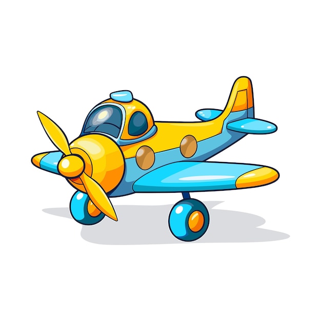 a drawing of a blue and yellow airplane with a blue nose