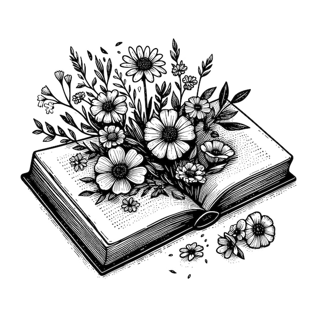 Vector a drawing of a book with flowers and butterflies on it