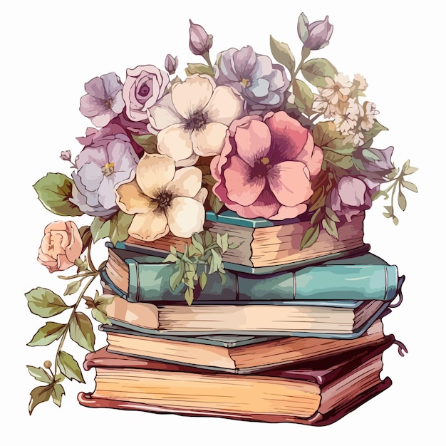 Vector a drawing of a book with flowers on top of it