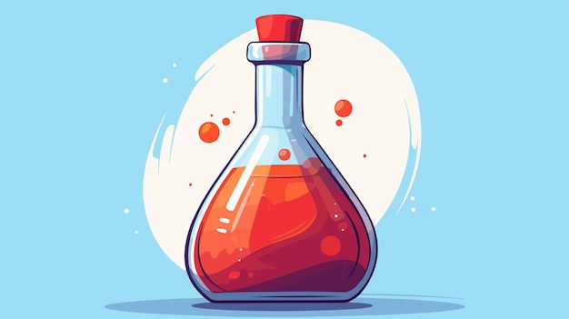 a drawing of a bottle of red liquid with orange spots on it