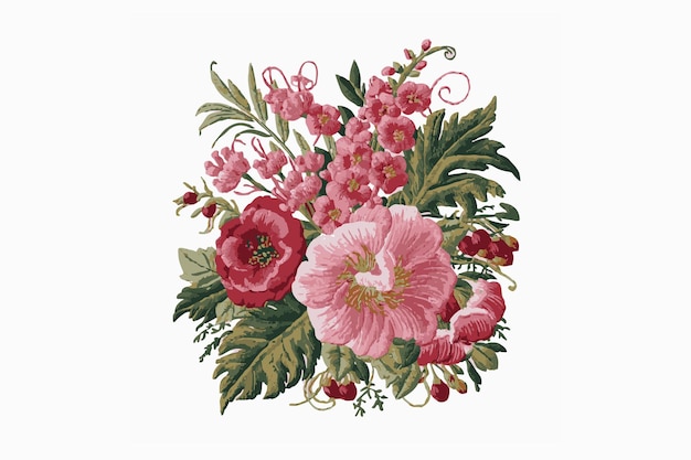 Vector a drawing of a bouquet of flowers with a floral pattern