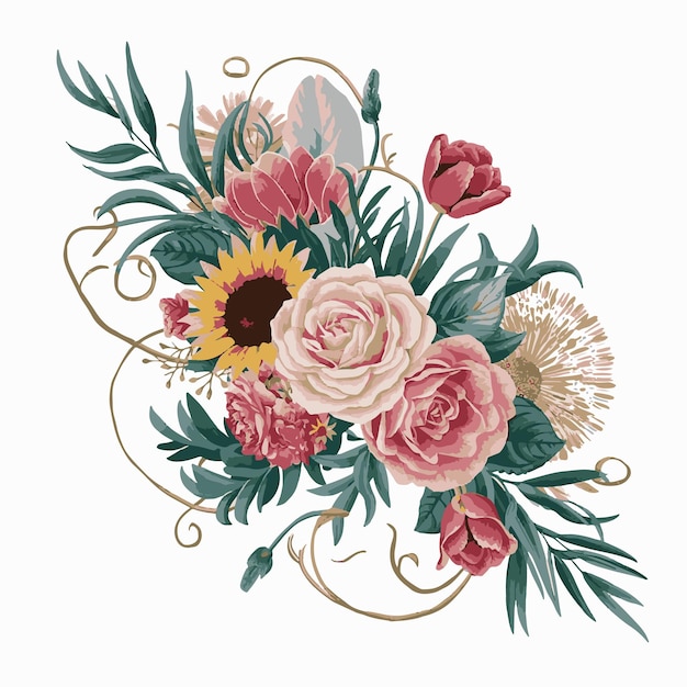 a drawing of a bouquet of flowers with a glass bubble