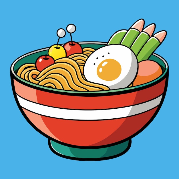 Vector a drawing of a bowl of noodles with an egg and vegetables 2