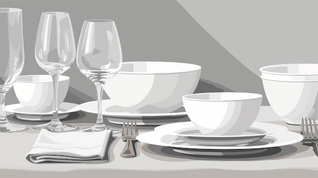 Vector a drawing of a bowl and a plate with a wine glass on it