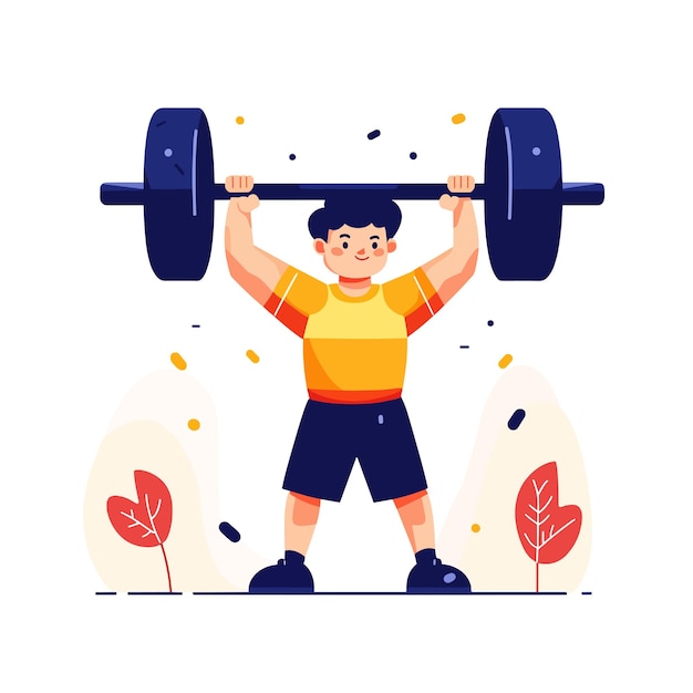 Vector a drawing of a boy lifting a heavy barbell