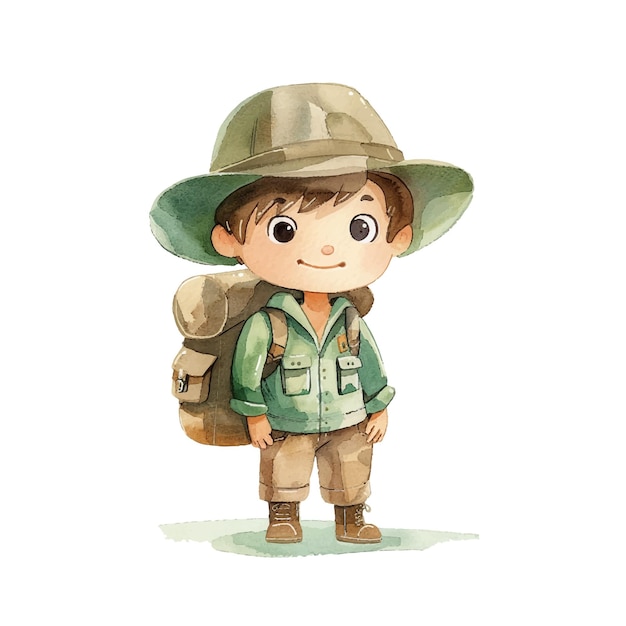 a drawing of a boy with a backpack and a hat that says  a boy