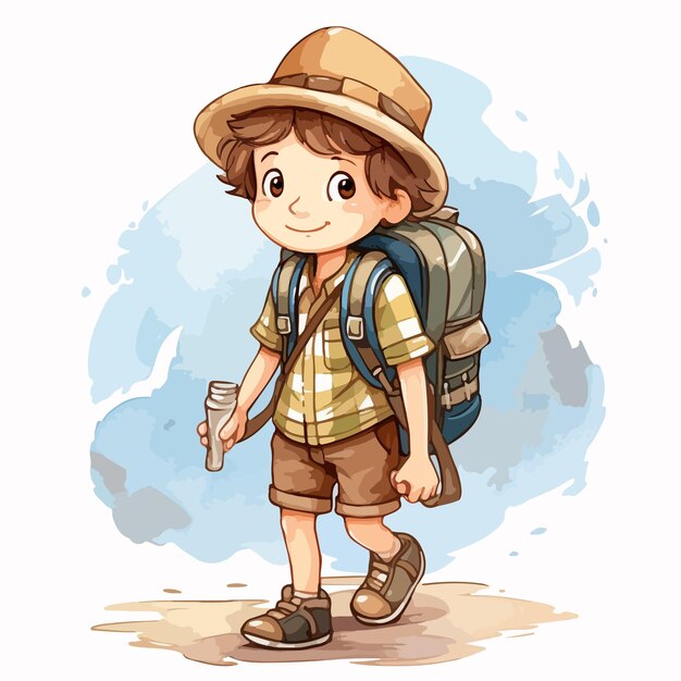 Vector a drawing of a boy with a backpack and a hat on