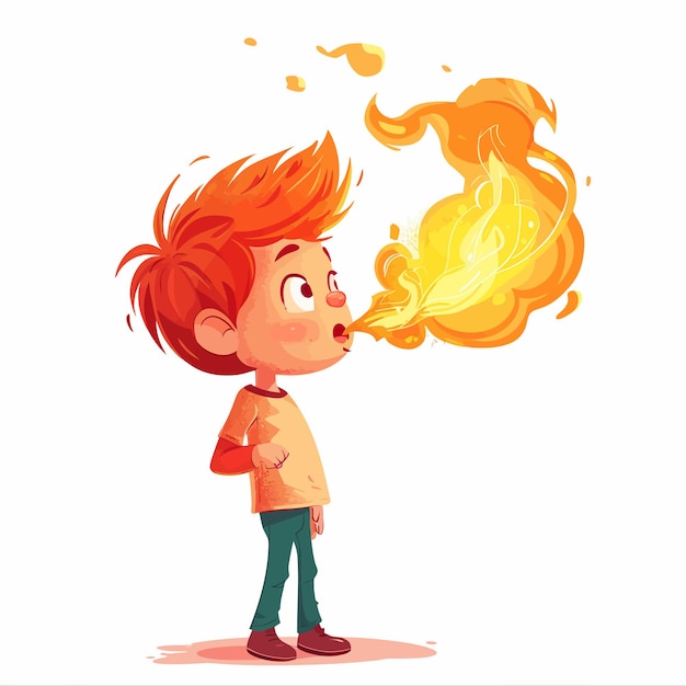 a drawing of a boy with a fire in his hand