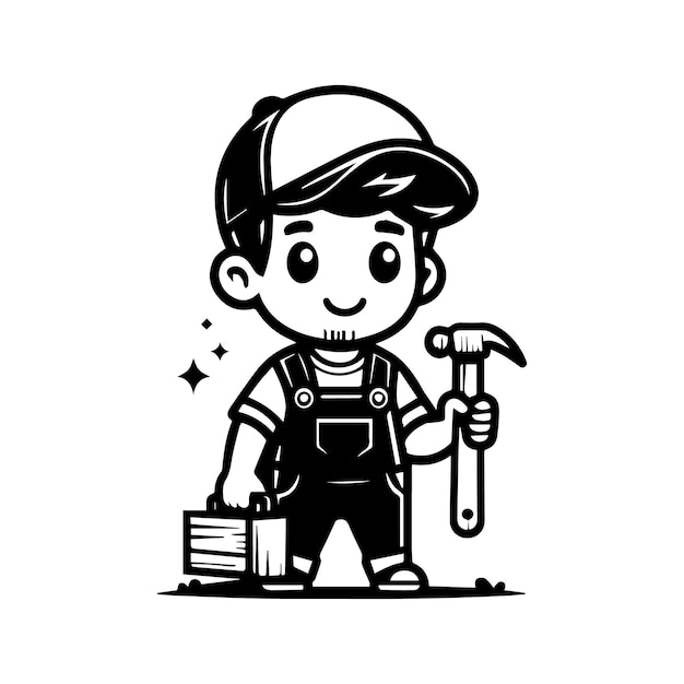 Vector a drawing of a boy with a hammer and an axe