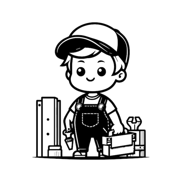 a drawing of a boy with a hat and a box of presents