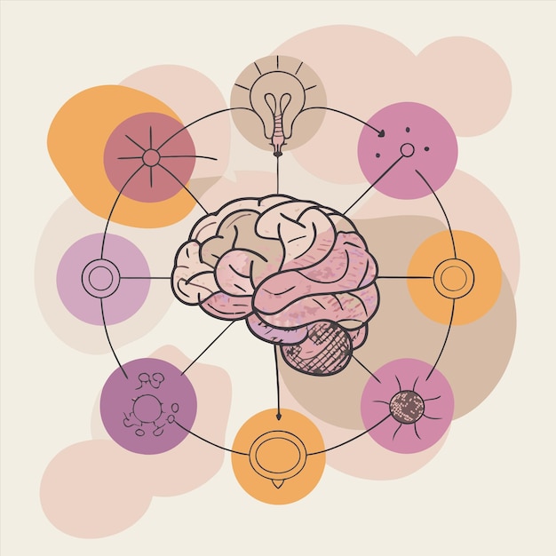 a drawing of a brain with circles and circles around it