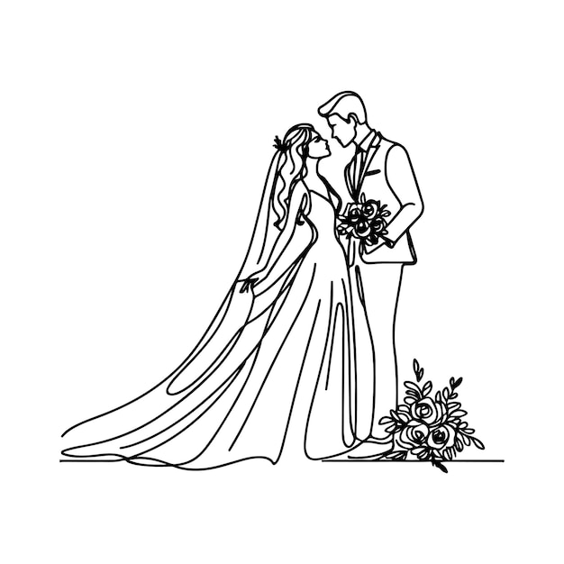 a drawing of a bride and groom in a bridal gown