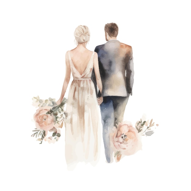 Drawing of the bride and groom Watercolor A beautiful couple