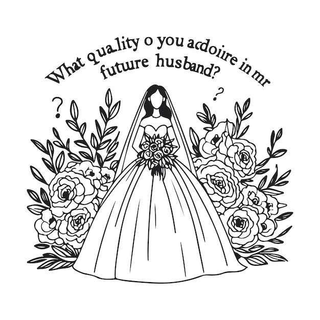 a drawing of a bride and groom with a quote about a bride