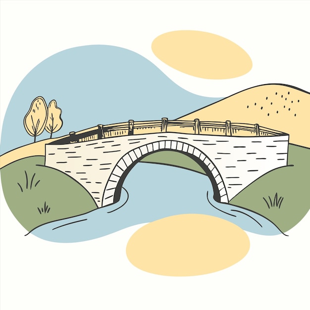 a drawing of a bridge with a bridge in the background