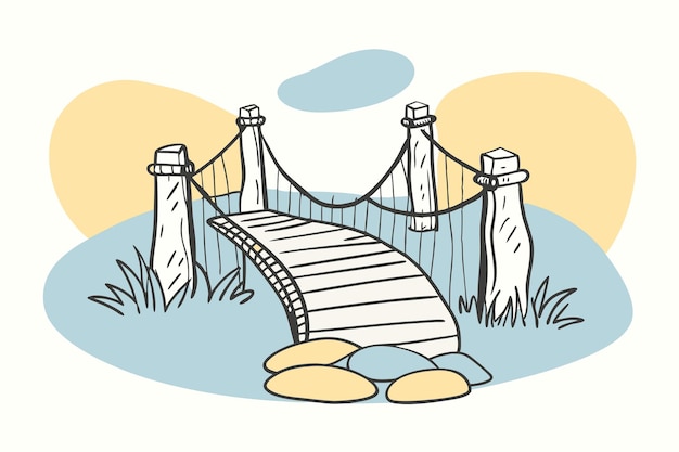 Vector a drawing of a bridge with a bridge in the grass