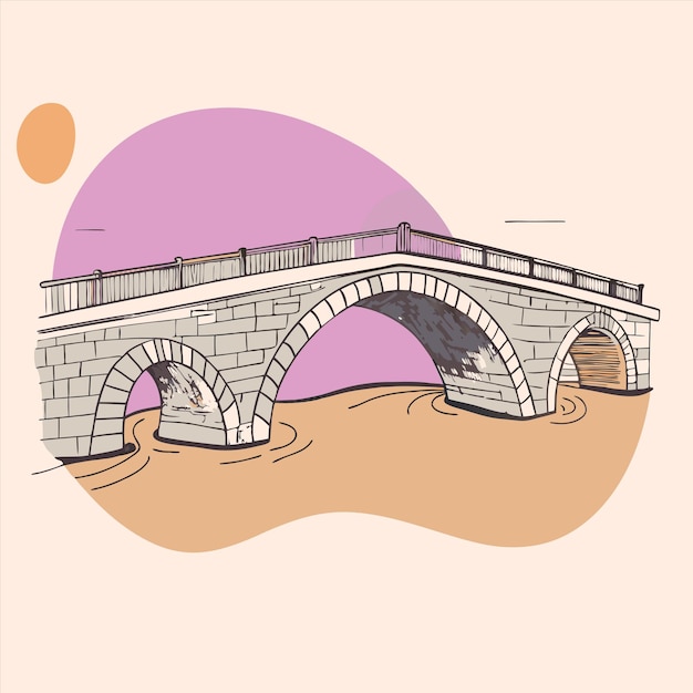 Vector a drawing of a bridge with a pink circle on it