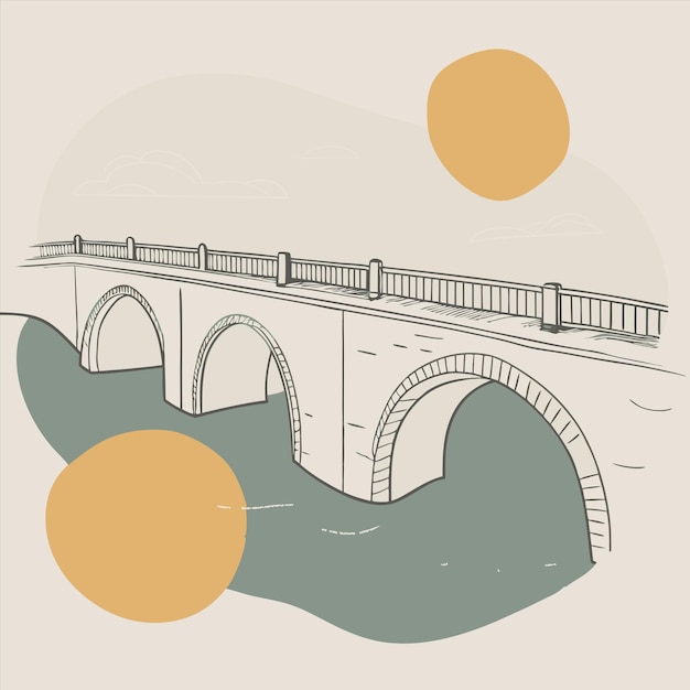 a drawing of a bridge with a train going over it