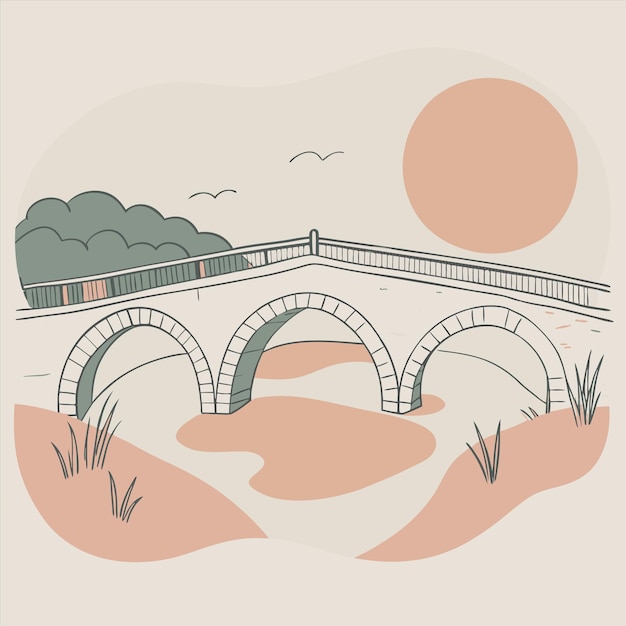 Vector a drawing of a bridge with a train on it