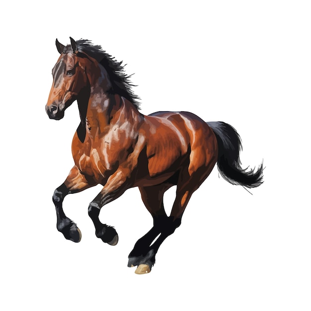 Vector a drawing of a brown horse with a white mane and tail