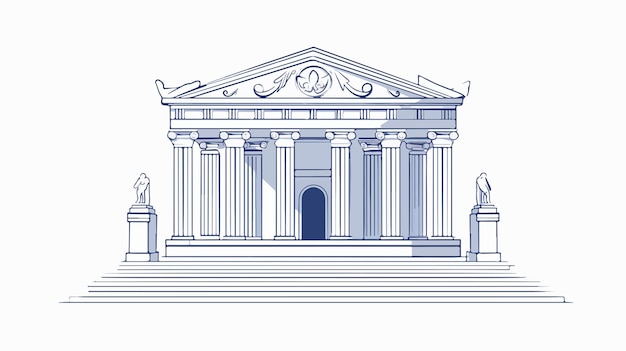 Vector a drawing of a building with columns and statues on the front