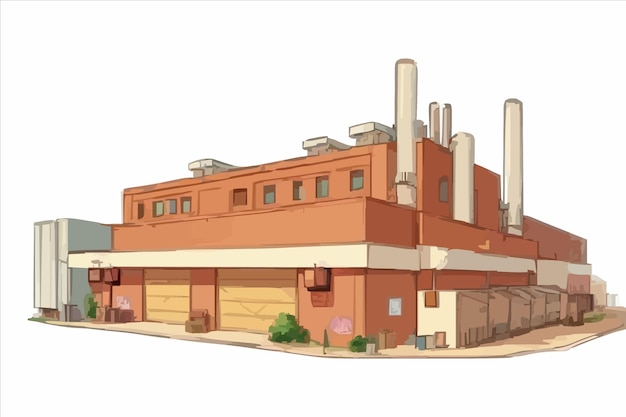 a drawing of a building with a factory on the top