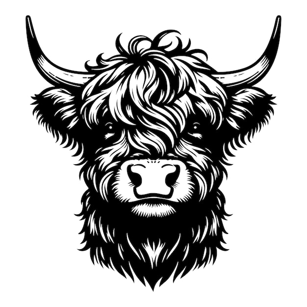 a drawing of a bull with a black face and horns