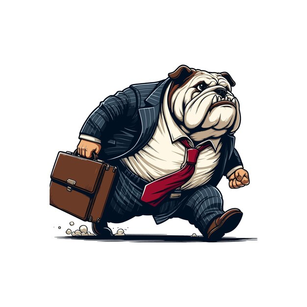 Vector a drawing of a bulldog with a suit on and a suit on the front fat business bull dog running vector