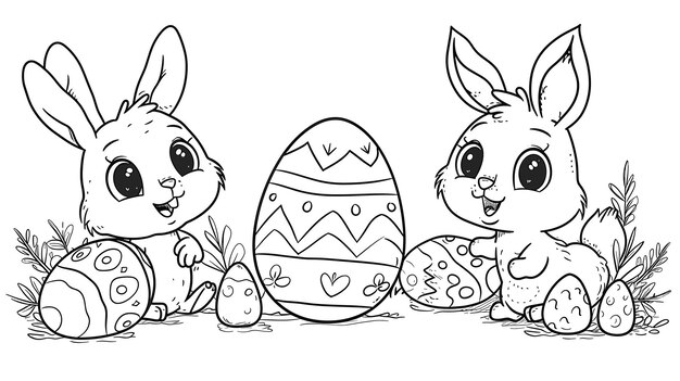 Vector a drawing of a bunny and eggs with a drawing of a bunny