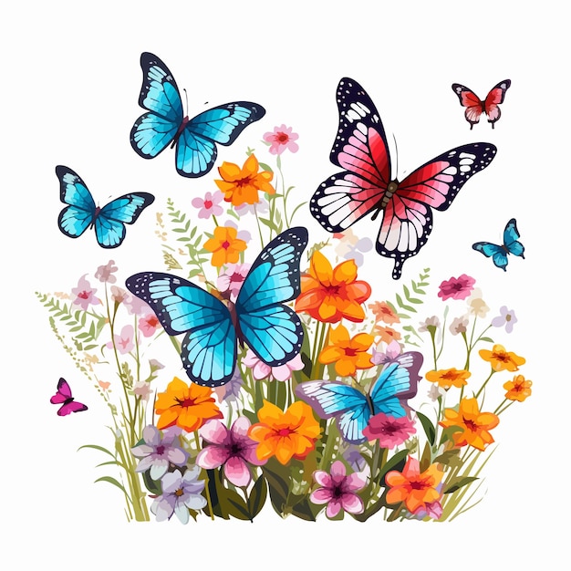 Vector a drawing of butterflies and flowers with butterflies on them