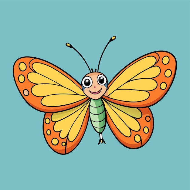 a drawing of a butterfly with orange wings and yellow wings