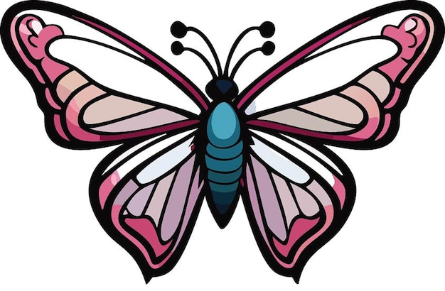 a drawing of a butterfly with pink and blue wings