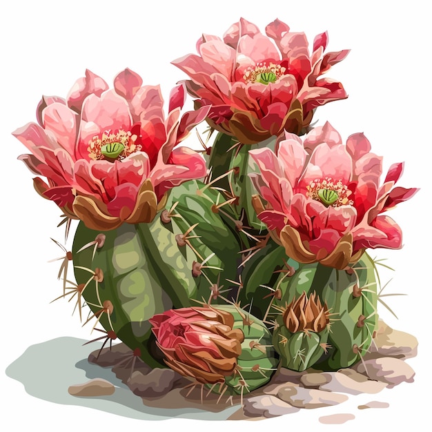 Vector a drawing of a cactus with flowers and the word cactus