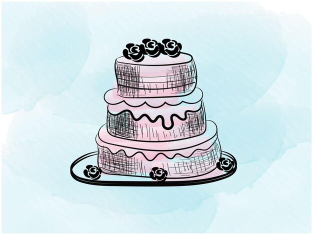 Vector a drawing of a cake with a pink and blue background