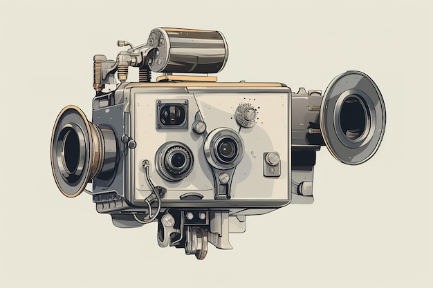 Vector a drawing of a camera with a lens on it