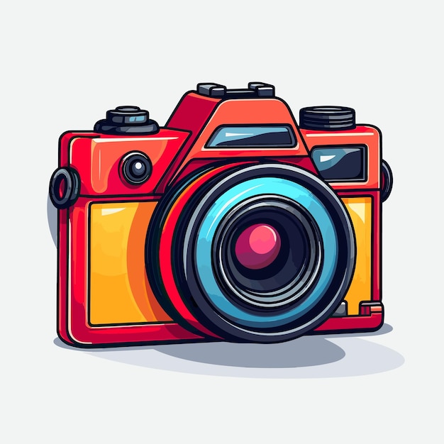 A drawing of a camera with a red and blue design.