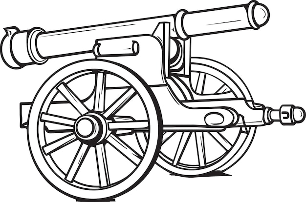 Vector a drawing of a cannon with a large wooden wheel