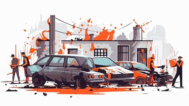 a drawing of a car that has been vandalized