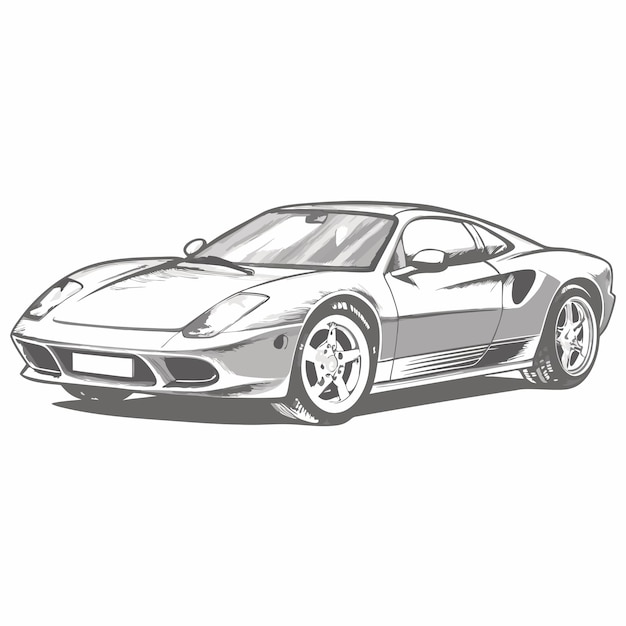 a drawing of a car with a black stripe and the number 5 on the front