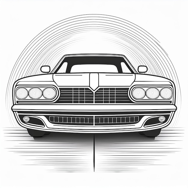 a drawing of a car with the headlights on