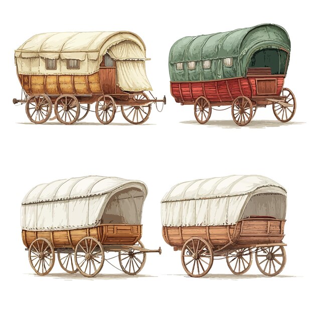 Vector a drawing of a carriage with a covered wagon with a roof that saysthe old