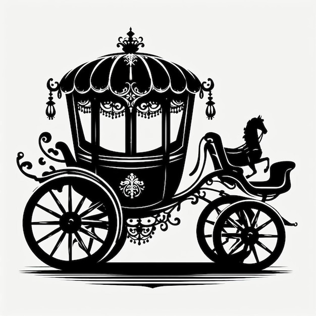 a drawing of a carriage with a horse and carriage on it