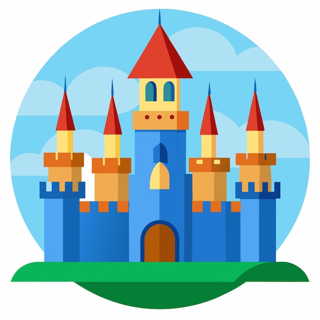 Vector a drawing of a castle with a blue background